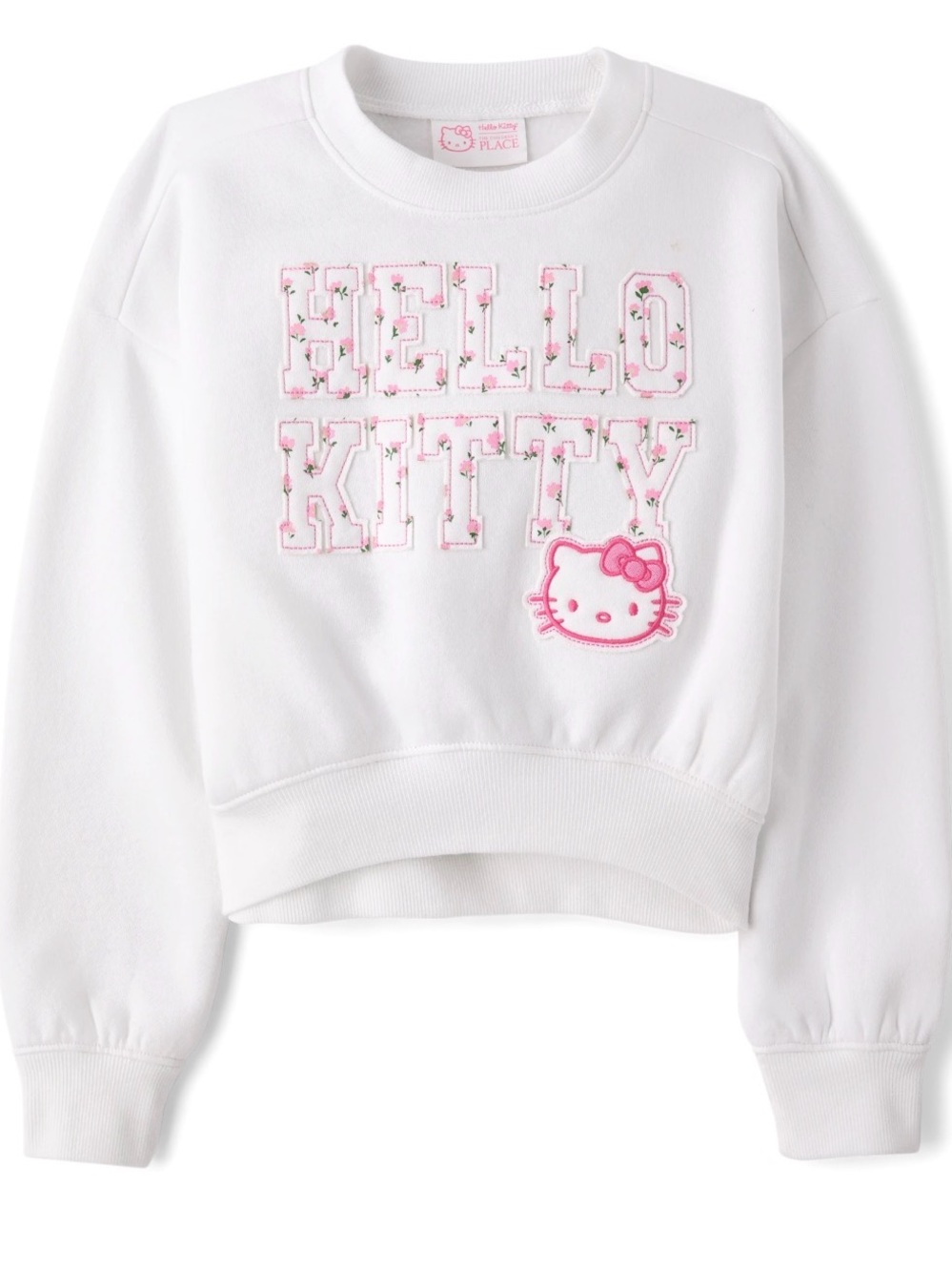 The Children's Place White oversized Sweatshirt with Pink Hello Kitty Patch